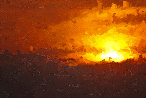 istock Impressionistic Style Artwork of the Sun Setting in a Smoky Western Sky 1207990708