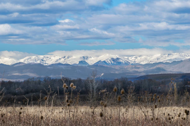 istock Snow covered mountains photographed from a distance. 1207992906
