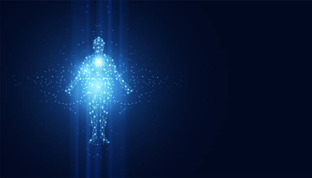istock abstract technology futuristic concept of digital human body digital ai future design on hi tech background. 1207994553