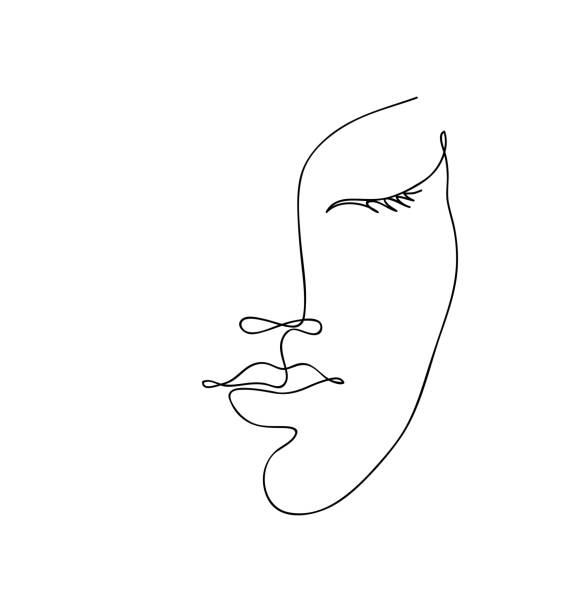 Beautyfull girl face. Attractive young woman portrait female beauty concept. Continuous one line drawing. Black and white vector illustration Beautyfull girl face. Attractive young woman portrait female beauty concept. Continuous one line drawing. Black and white vector illustration females illustrations stock illustrations
