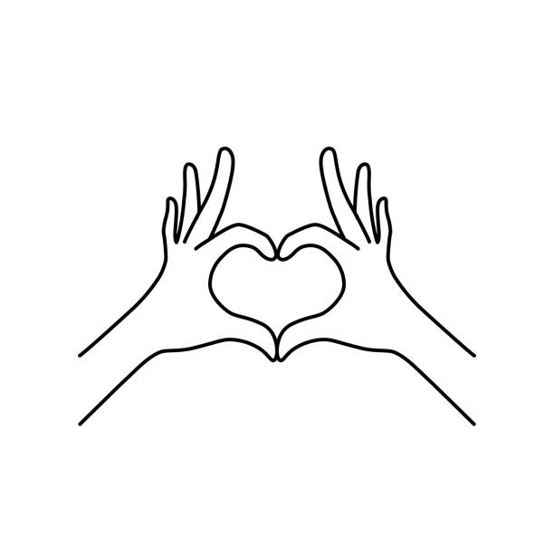illustrations, cliparts, dessins animés et icônes de mince ligne de la main de coeur geste icône noire - croquis illustrations