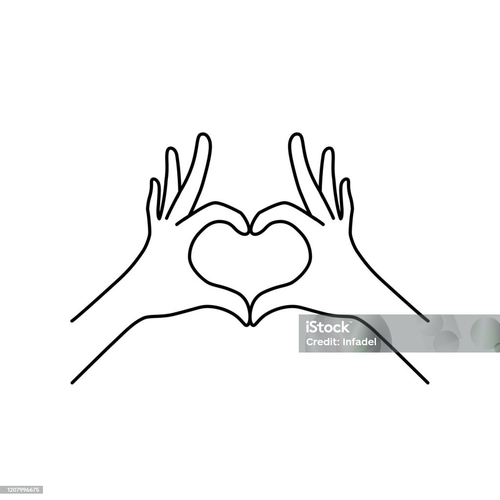 thin line heart hand gesture black icon thin line heart hand gesture black icon. concept of people body language for insurance or romantic date and happy valentines day. flat stroke style graphic art design isolated on white Heart Shape stock vector
