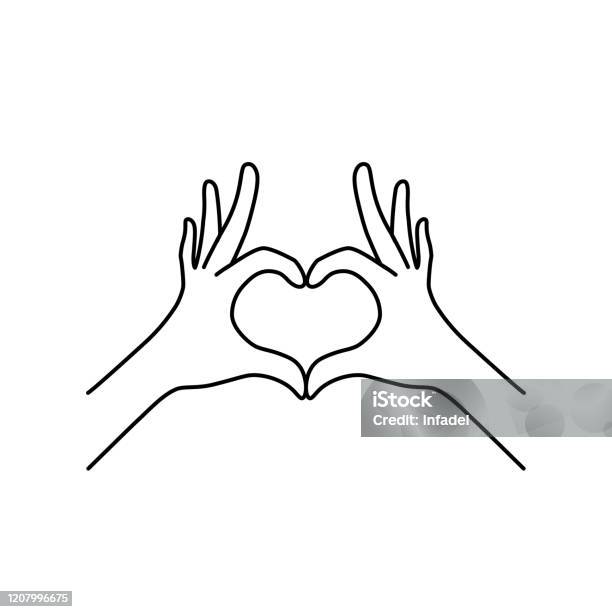Thin Line Heart Hand Gesture Black Icon Stock Illustration - Download Image Now - Heart Shape, Hand, Love - Emotion