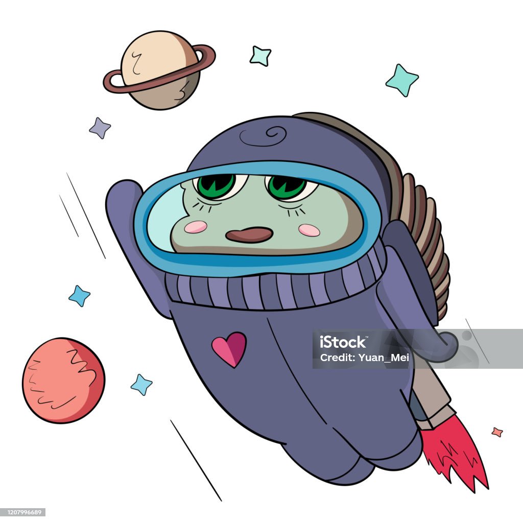 Funny Character In A Suit Flies In Outer Space Cartoon Vector Illustration  For Children Stock Illustration - Download Image Now - iStock