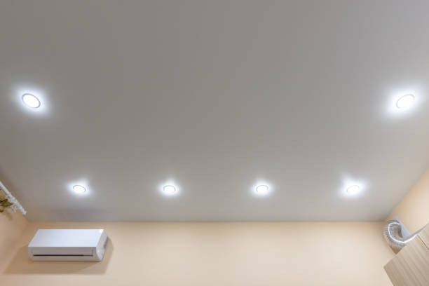 istock On the stretch ceiling are located on the preimeter point light bulbs 1208000930