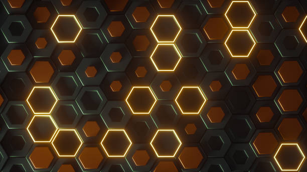 istock Hexagonal geometric background. Abstract structure of lots of different height hexagons. Creative honeycomb surface. Top view. Cell elements pattern. 3d rendering 1208001020