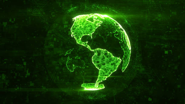 istock Digital globe made of plexus bright glowing lines. Detailed virtual planet earth. Technology structure of connected lines, dots and particles forming world. North and South America. 3d rendering 1208006523