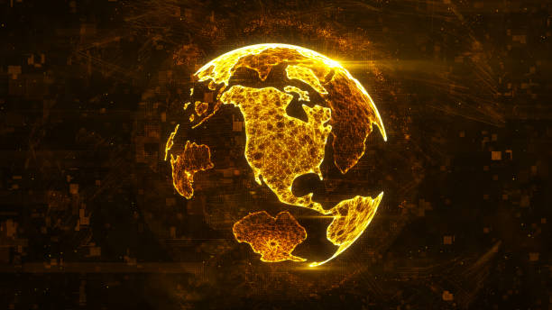 istock Digital globe made of plexus bright glowing lines. Detailed virtual planet earth. Technology structure of connected lines, dots and particles forming world. North america continent. 3d rendering 1208006533