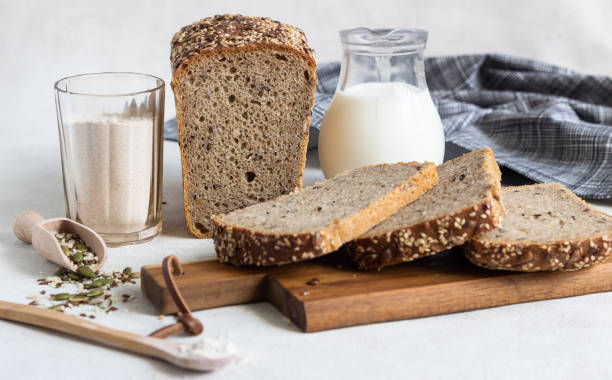istock Sliced whole grain rye bread with seeds. 1208007831