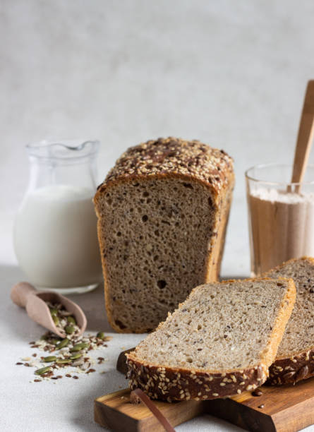 istock Sliced whole grain rye bread with seeds. 1208007867