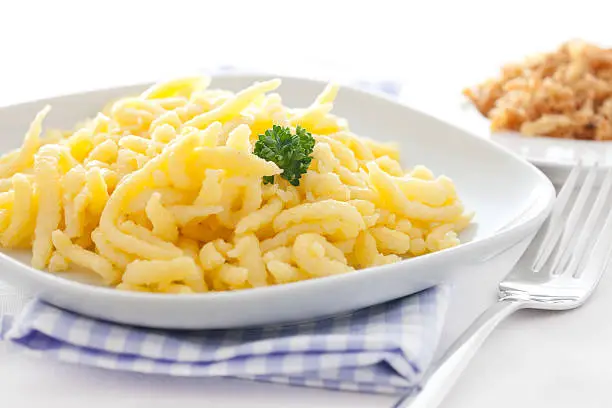 fresh boiled spaetzle on a plate