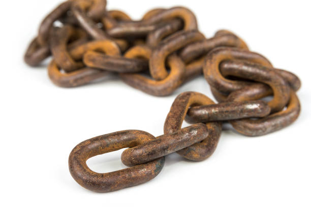 istock Closeup of seamless old rusty chain isolated on white background 1208013814