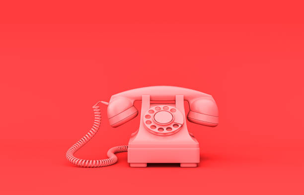 istock Flat single color, plastic material single room accessory retro telephone in monochrome pink background, 3d rendering 1208014743