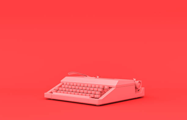 istock Flat single color, plastic material typewriter single room accessory in monochrome pink background, 3d rendering 1208014776