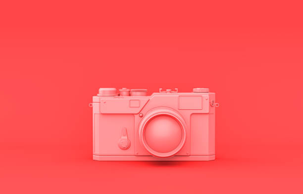 istock Photo camera, plastic material single room accessory in monochrome pink background, 3d rendering 1208014791