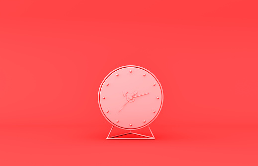 Flat single color, plastic material  desk clock room accessory in monochrome pink background, 3d rendering, toys and decorative objects