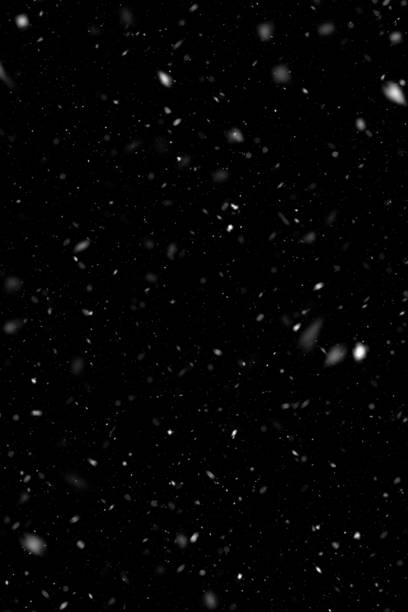 istock Snow or snowflake storm falling. White dots falling powder glitter confetti. Explosion on black background for overlay, abstract illustration 1208015782