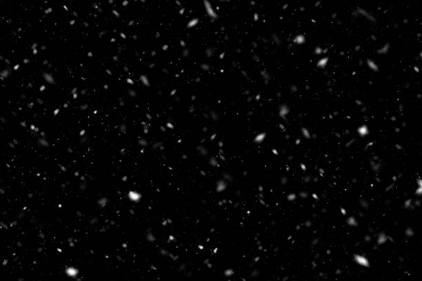 istock Snow or snowflake storm falling. White dots falling powder glitter confetti. Explosion on black background for overlay, abstract illustration 1208015885