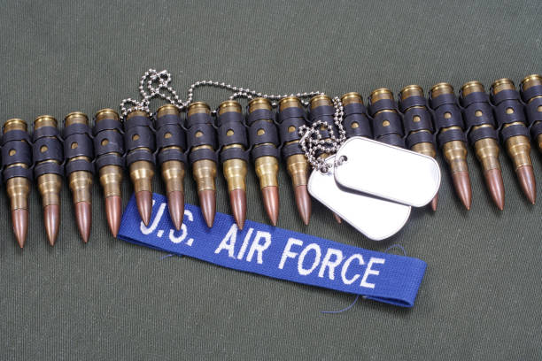 istock dog tags and ammunition belt on US AIR FORCE uniform 1208022545