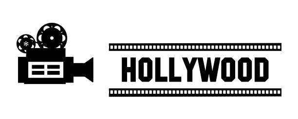 ÐÐµÑÐ°ÑÑ Camera icon with stripe and Hollywood letters. isolated on white background. EPS 10 hollywood stock illustrations