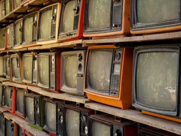 istock The Pattern wall of pile old retro TV background 1208032114
