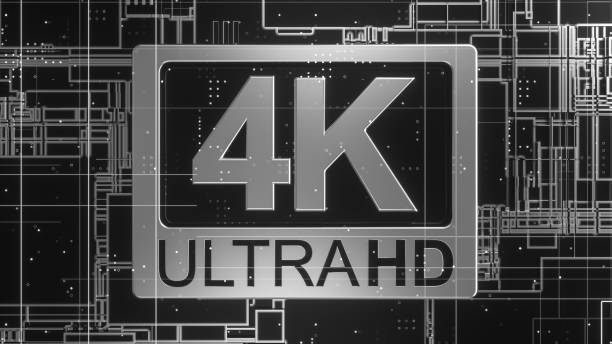 istock 4K ultra hd symbol on abstract electronic circuit board. Television technology concept of ultra high definition sign on digital background with many lines and geometric elements. 3d rendering 1208036818