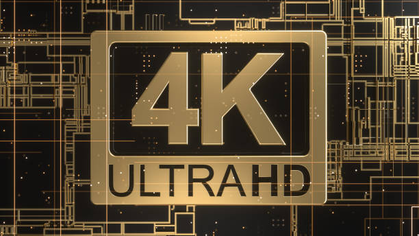 istock 4K ultra hd symbol on abstract electronic circuit board. Television technology concept of ultra high definition sign on digital background with many lines and geometric elements. 3d rendering 1208036820