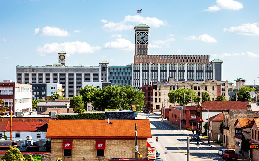 Milwaukee, Wisconsin, USA - View from Walker's Point district to clock tower.