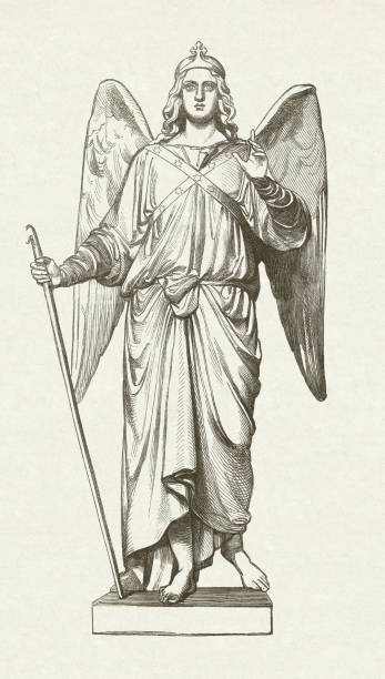stockillustraties, clipart, cartoons en iconen met archangel raphael, wood engraving, published in 1854 - aartsengel