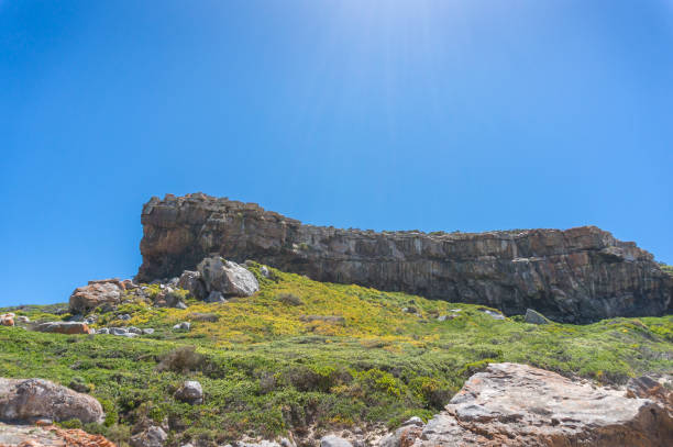 istock Large stone cliff, mountain with green grass 1208044953