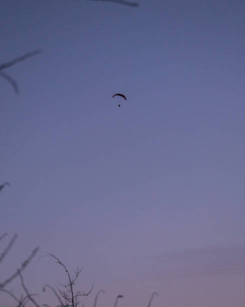 istock base jumper coming in for landing during sunset 1208047199