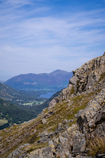 A cliff edge at the top of Haystacks mountain in Keswick, Cumbria. Lake District