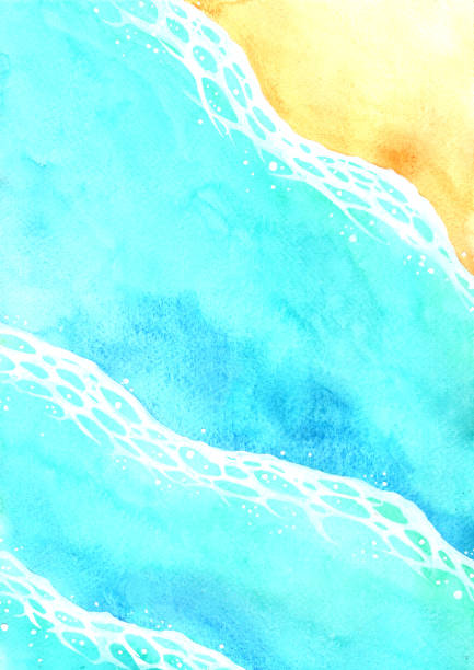 istock Ocean wave on top view at coastal beach watercolor hand painting background for decoration on summer season. 1208061716