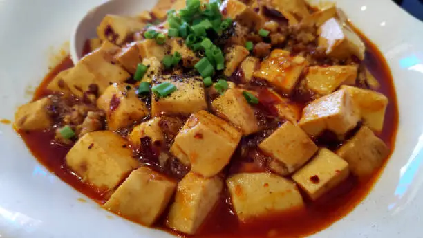 Photo of Chinese cuisine tofu and mince with hot spicy sauce