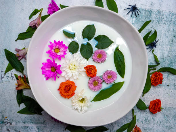 Flowers in milk bath