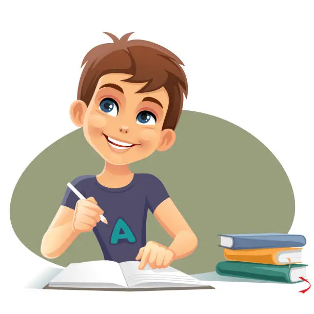 Vector illustration of the Boy writes