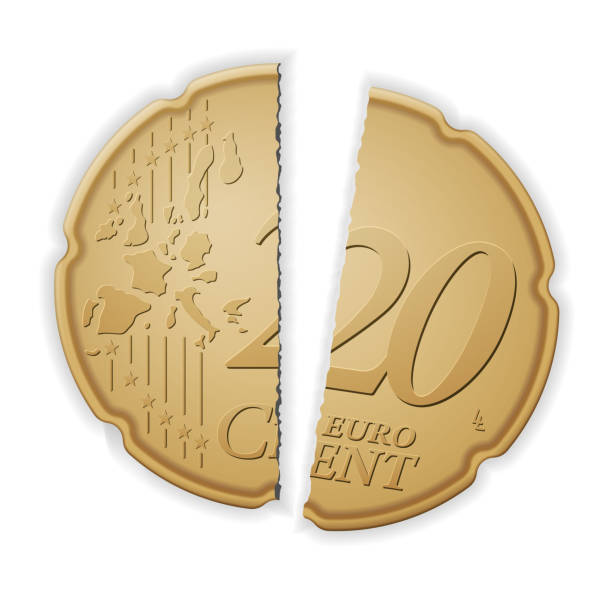 illustrazioni stock, clip art, cartoni animati e icone di tendenza di infranto venti centesimi di euro - european union currency european union coin broken finance