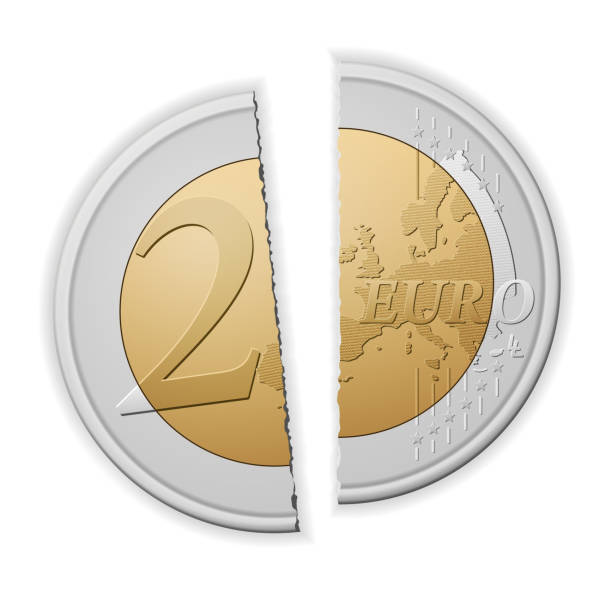 illustrazioni stock, clip art, cartoni animati e icone di tendenza di due euro rotti - european union currency european union coin broken finance