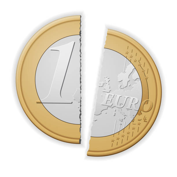 illustrazioni stock, clip art, cartoni animati e icone di tendenza di rotto un euro - european union currency european union coin broken finance