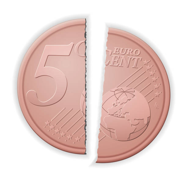 illustrazioni stock, clip art, cartoni animati e icone di tendenza di infranti cinque centesimi di euro - european union currency european union coin broken finance