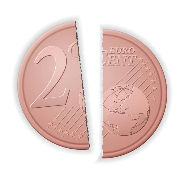 illustrazioni stock, clip art, cartoni animati e icone di tendenza di due centesimi di euro spezzati - european union currency european union coin broken finance