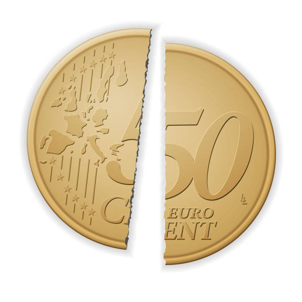 illustrazioni stock, clip art, cartoni animati e icone di tendenza di rotto cinquanta centesimi di euro - european union currency european union coin broken finance