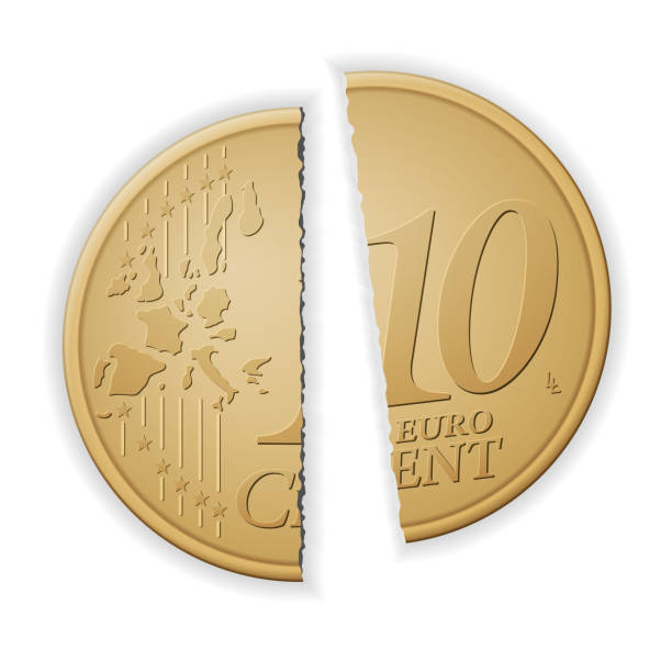 illustrazioni stock, clip art, cartoni animati e icone di tendenza di infranti dieci centesimi di euro - european union currency european union coin broken finance