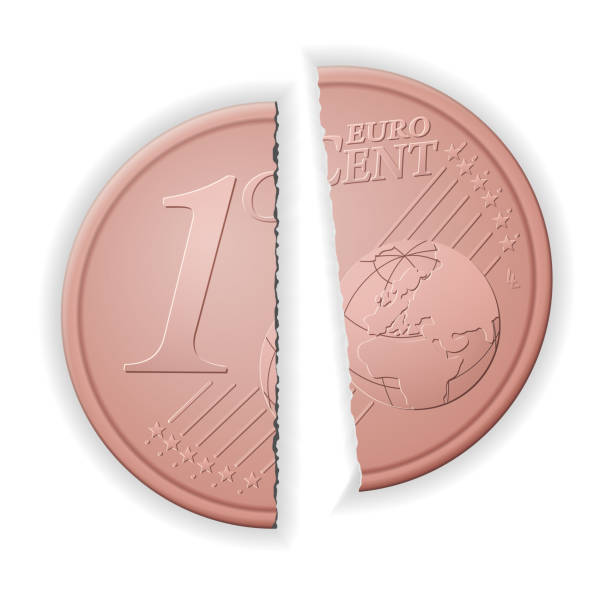 illustrazioni stock, clip art, cartoni animati e icone di tendenza di rotto un centesimo di euro - european union currency european union coin broken finance