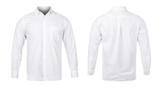 Camisa azul blanca o de negocios, maqueta de vista frontal y trasera aislada sobre fondo blanco con trazado de recorte photo