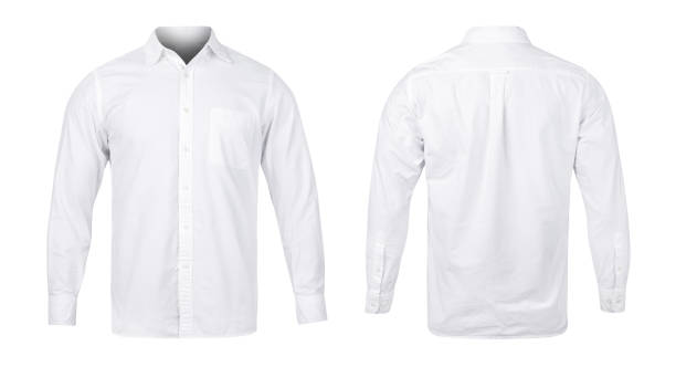 Business or white blue shirt, front and back view mock-up isolated on white background with clipping path Business or white blue shirt, front and back view mock-up isolated on white background with clipping path. long sleeved stock pictures, royalty-free photos & images