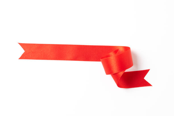 istock Red banners ribbons label on white background 1208089466