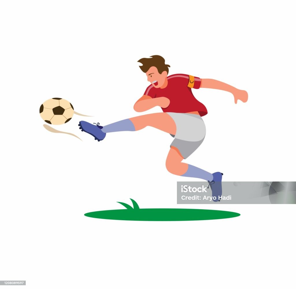 Đội Trưởng Của Cầu Thủ Bóng Đá Đá Bóng Tiền Đạo Bắn Bóng Để Làm ...