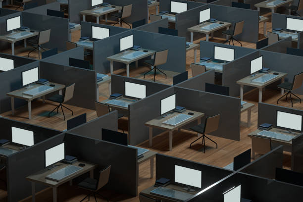istock Office model and wooden floor with dark background,3d rendering. 1208089657