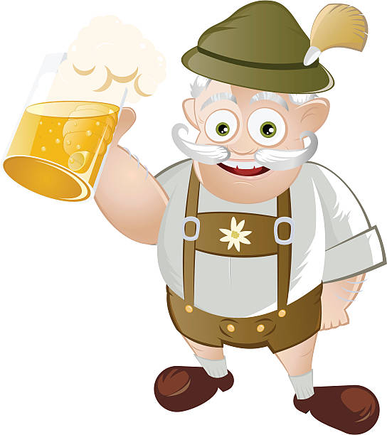 funny cartoon bavarian funny cartoon bavarian with beer large german beer steins stock illustrations